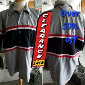 Mens Automotive Work shirt grey with Red, White & Black chest stripes Sz L Bx 2